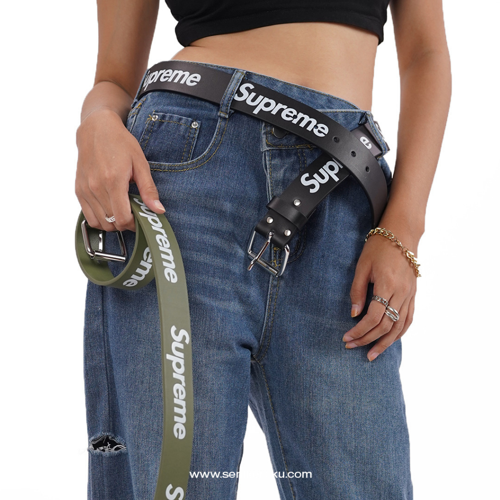 Supreme Repeat Leather Belt Black