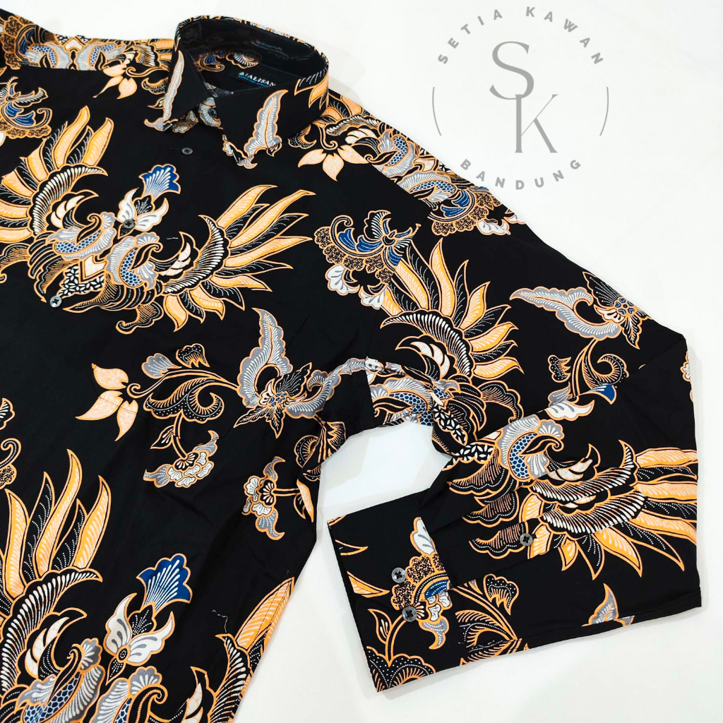 Kemeja ALISAN Corak Batik Print Regular Fit Lengan Panjang ( Seri 00621 List Kuning Jumbo )