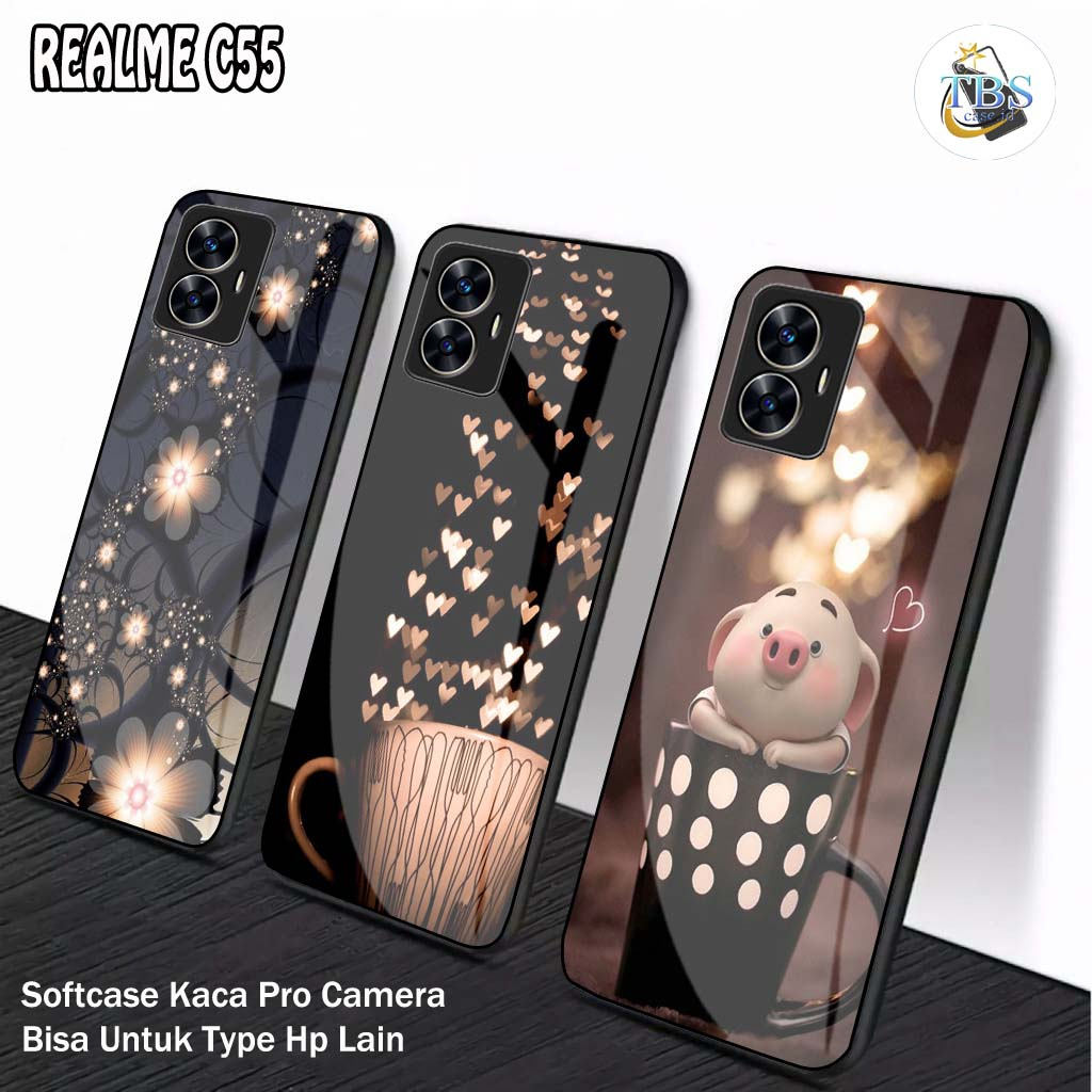 Softcase Glass Kaca Realme C55 NFC [M156] Motif Iphone - Case Hp Realme C55 - Casing HP Realme C55 N