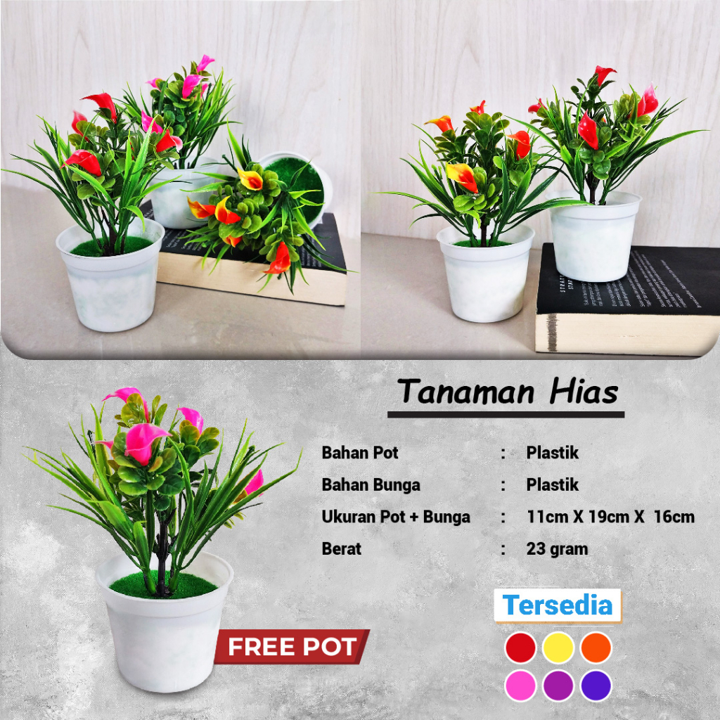 Satu7an PBP19 BUNGA TULIP PLASTIK PALSU POT BUNGA TANAMAN HIAS DECORATION FLOWER TULIPS ARTIFICIAL