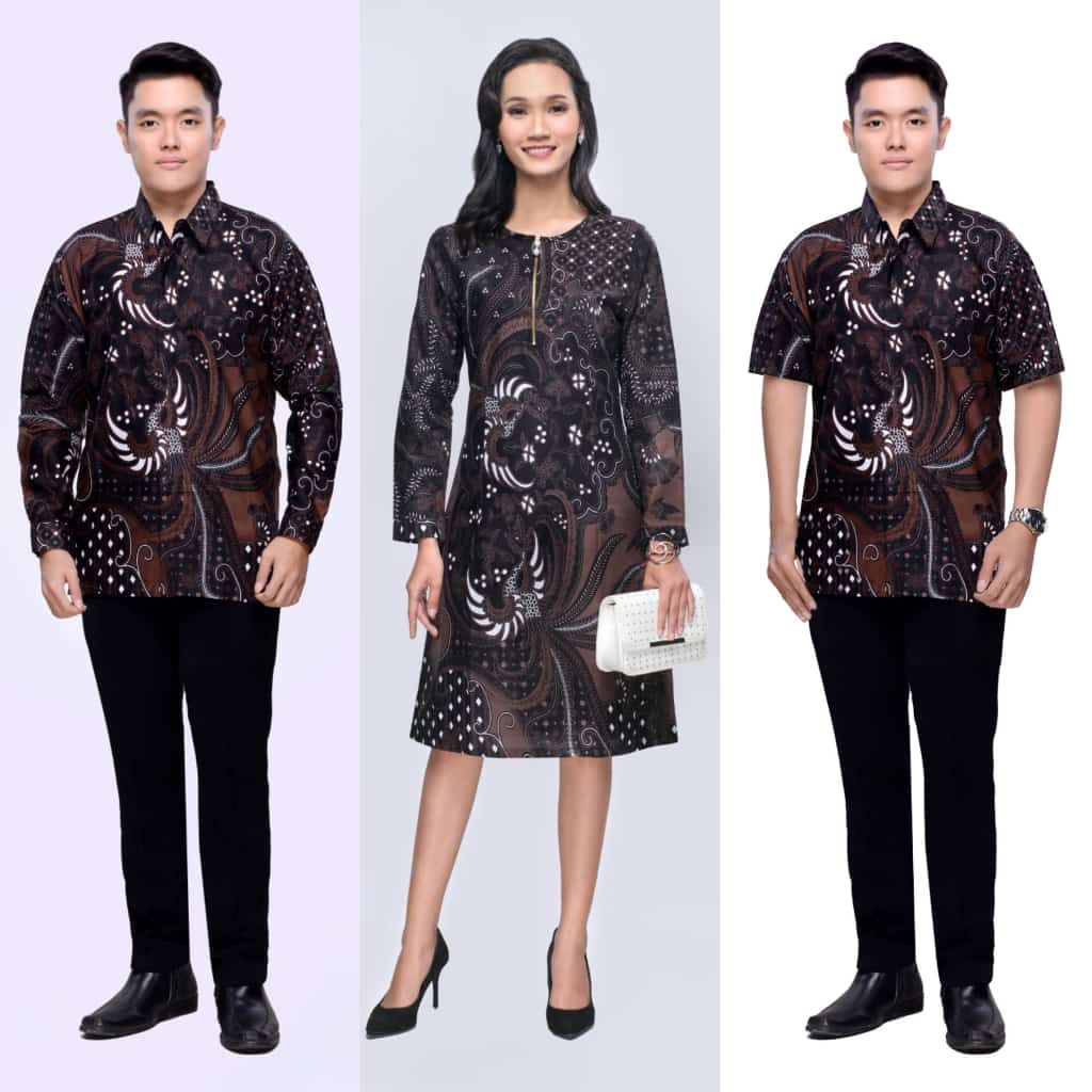 Baju Couple Dress Kemeja Hem Kerja Batik Vivo Hitam