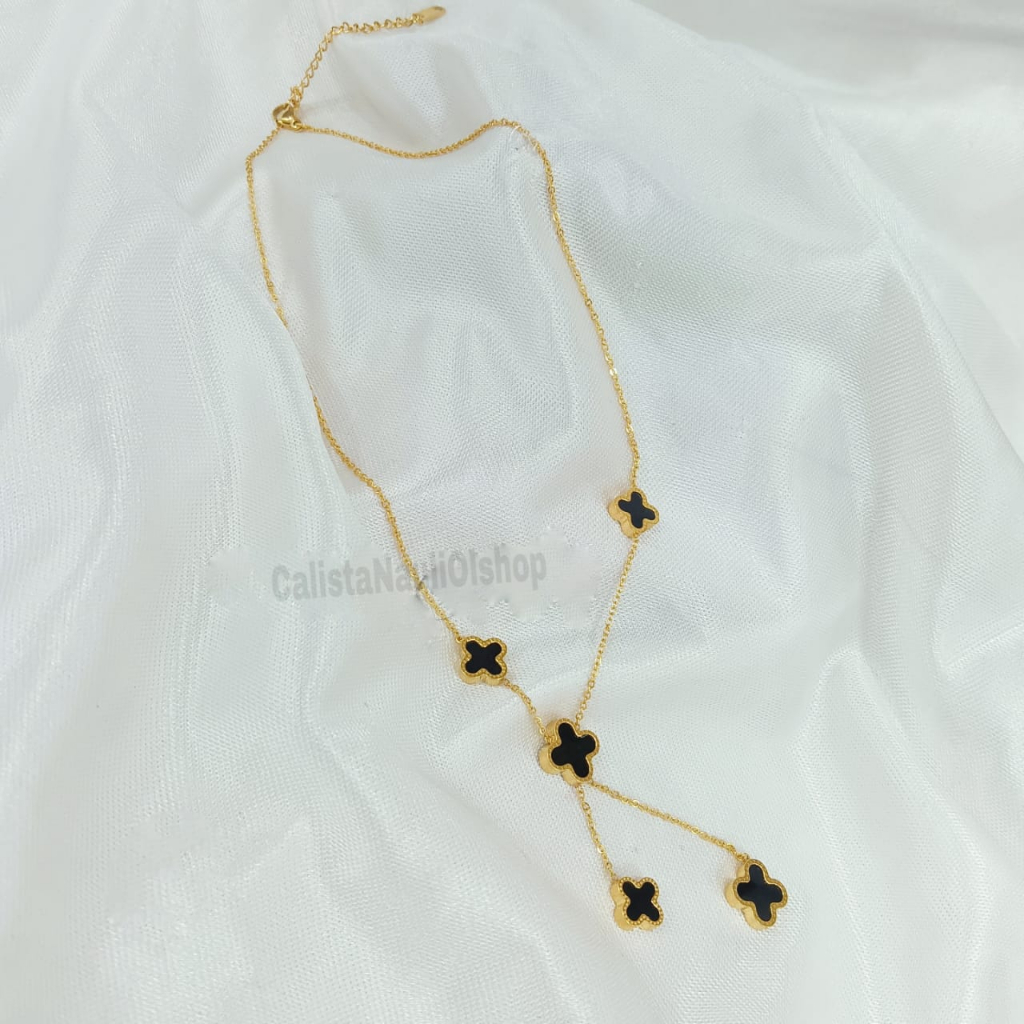 Kalung Titanium clvr bolak balik Bunga 6mm Blck  Fashion Korea Anti Karat Dan Anti Luntur (COD)