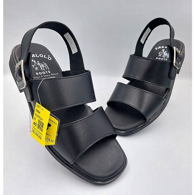 SANDAL KULIT PRIA BERKUALITAS PAKALOLO 1904 HITAM SANDAL KULIT MODEL TALI BELAKANG