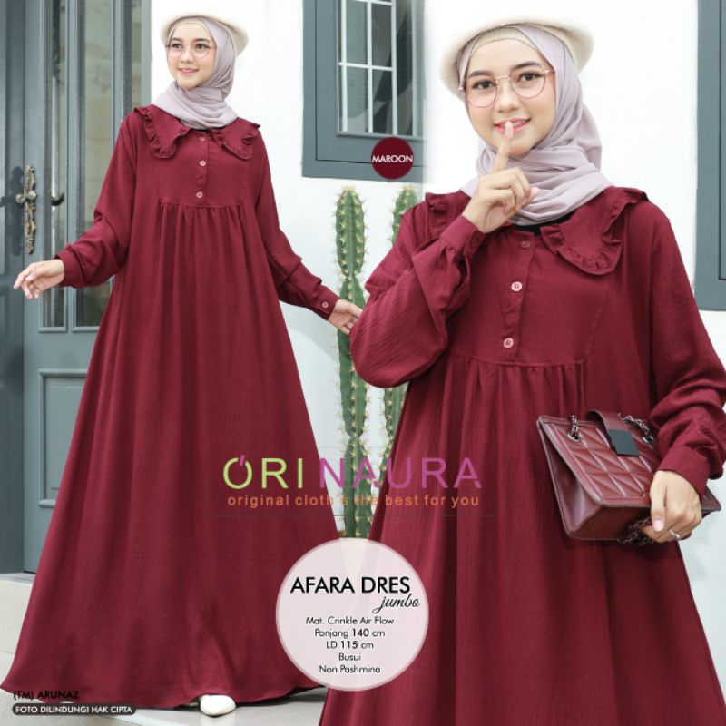afara dress jumbo ori naura / gamis jumbo ori naura / crinckle jumbo ori naura