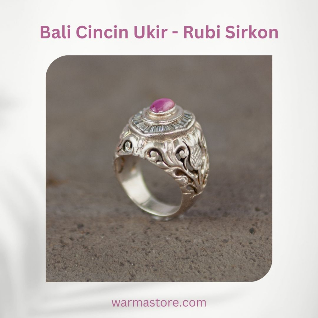 WARMA & ArtTaksu Cincin Ukir Perak Batu Alam | Rubi Sirkon Stone Ring | Asli Bali