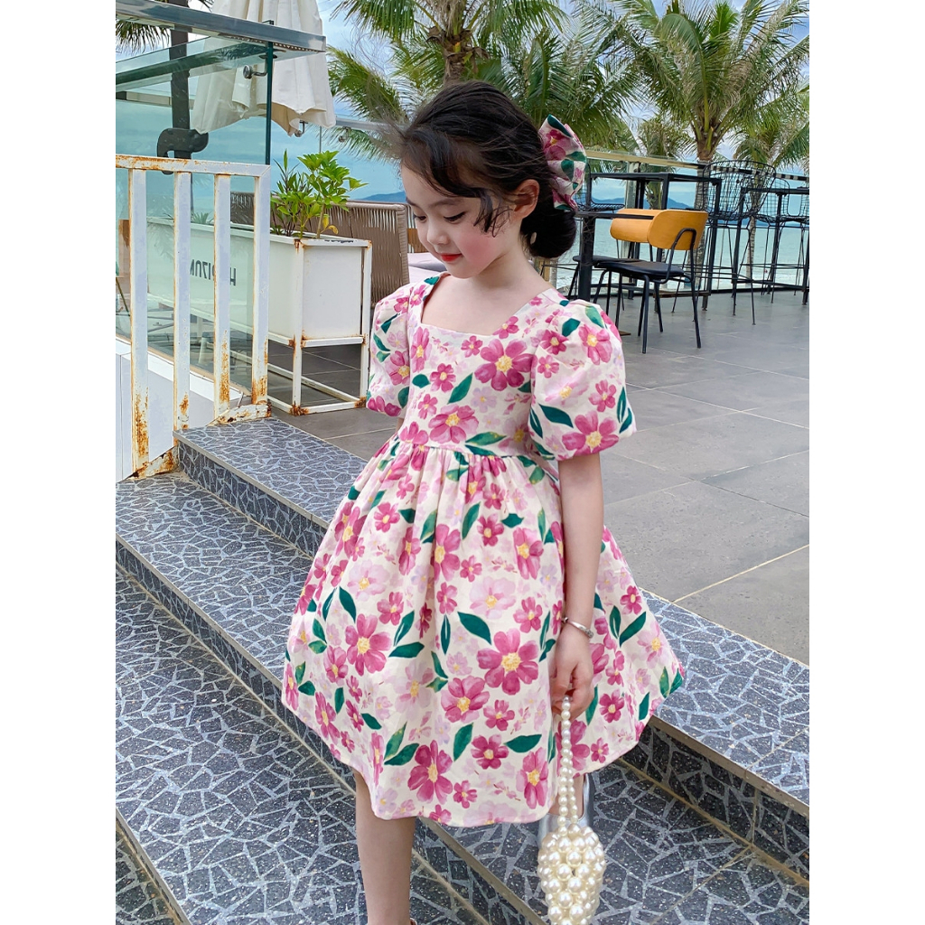 DR23-Dress Anak Korea Perempuan New Full Flower Bloom