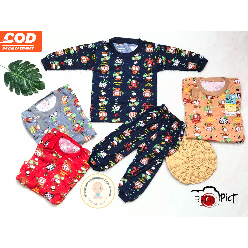 Setelan Baju Bayi Motif Setelan Baju Bayi Kancing Pinggir Baju Bayi Lucu Ukuran S, M Umur  3 Bulan - 2 Tahun