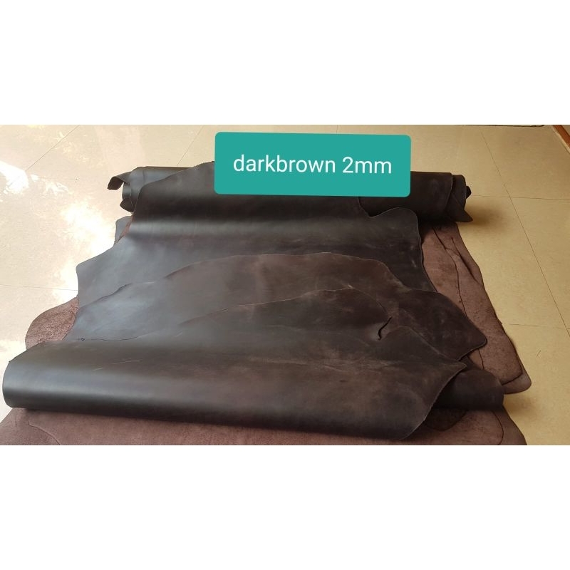 Bahan Kulit Sapi Lembaran jenis Crazy Horse Dark Brown 2mm Kualitas Premium