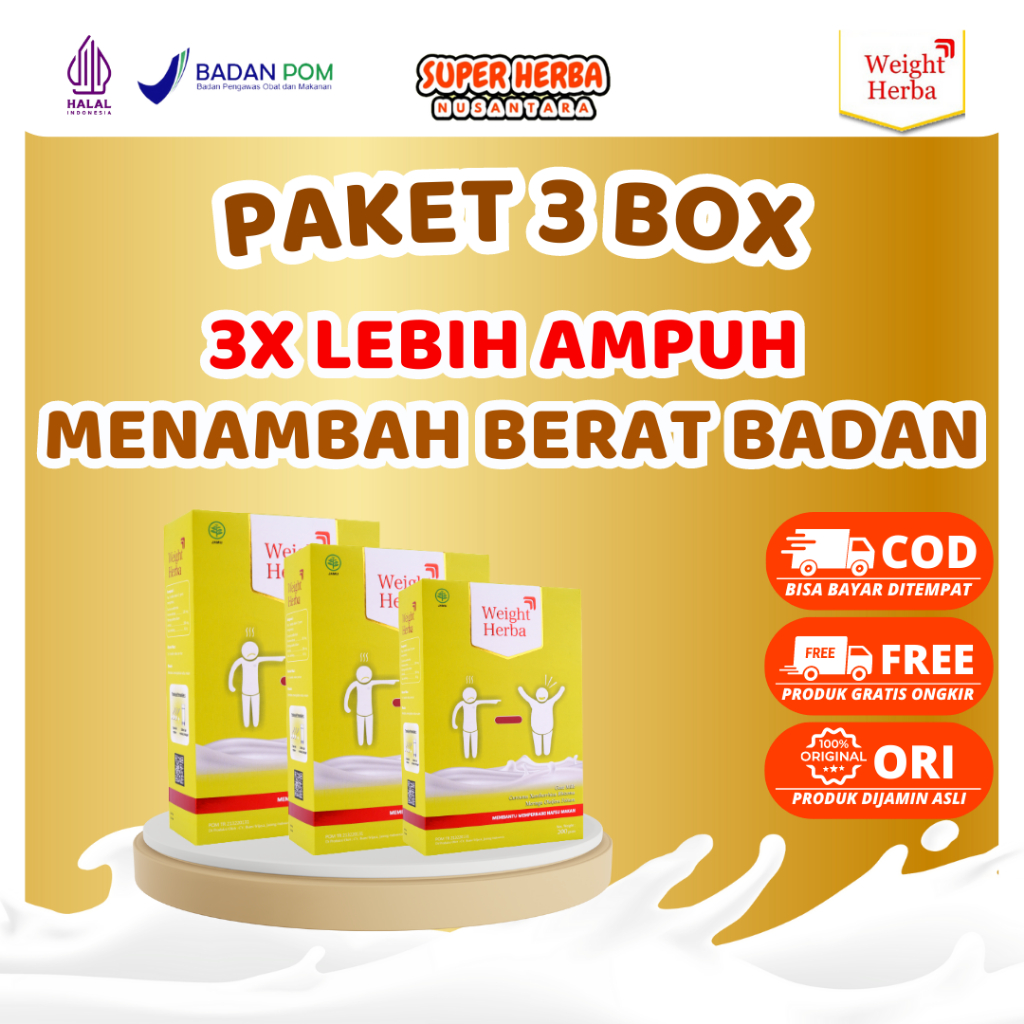 

[PAKET 3 BOX] | Weight Herba | Susu Kambing Asli Bantu 3x Lebih Ampuh Menambah Nafsu Makan dan Menambah Berat Badan Menjadi Ideal