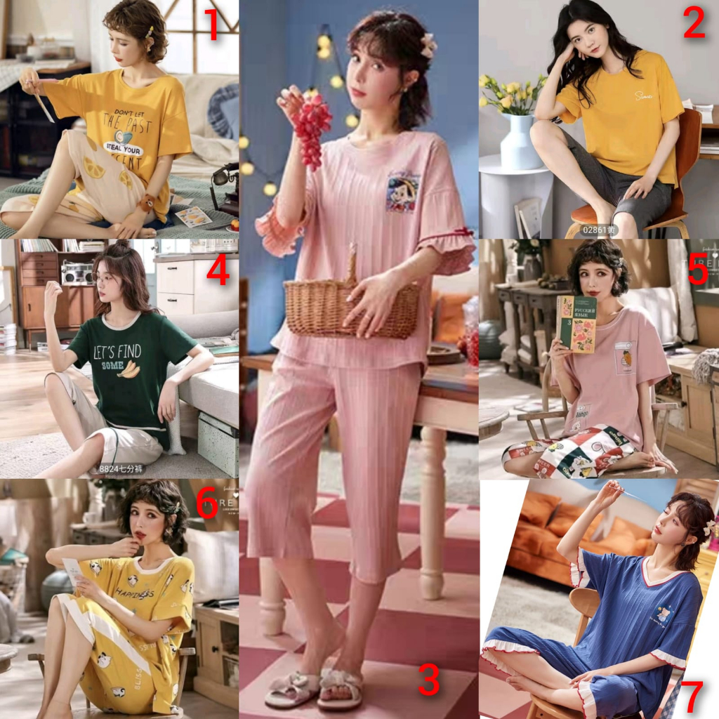 Baju tidur piyama bahan kaos import 7/8