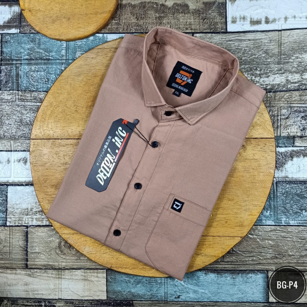 Kemeja Jumbo Pria Lengan Pendek - Hem Polos Cowok Katun 40s