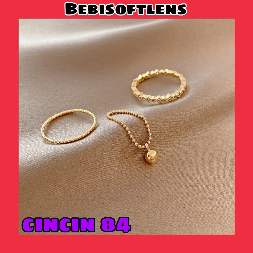 Cincin 84 ( 1 Set isi 3 Pcs) ,  Fashion wanita Cincin Unik Lucu Keren Elegant Minimalis / BB