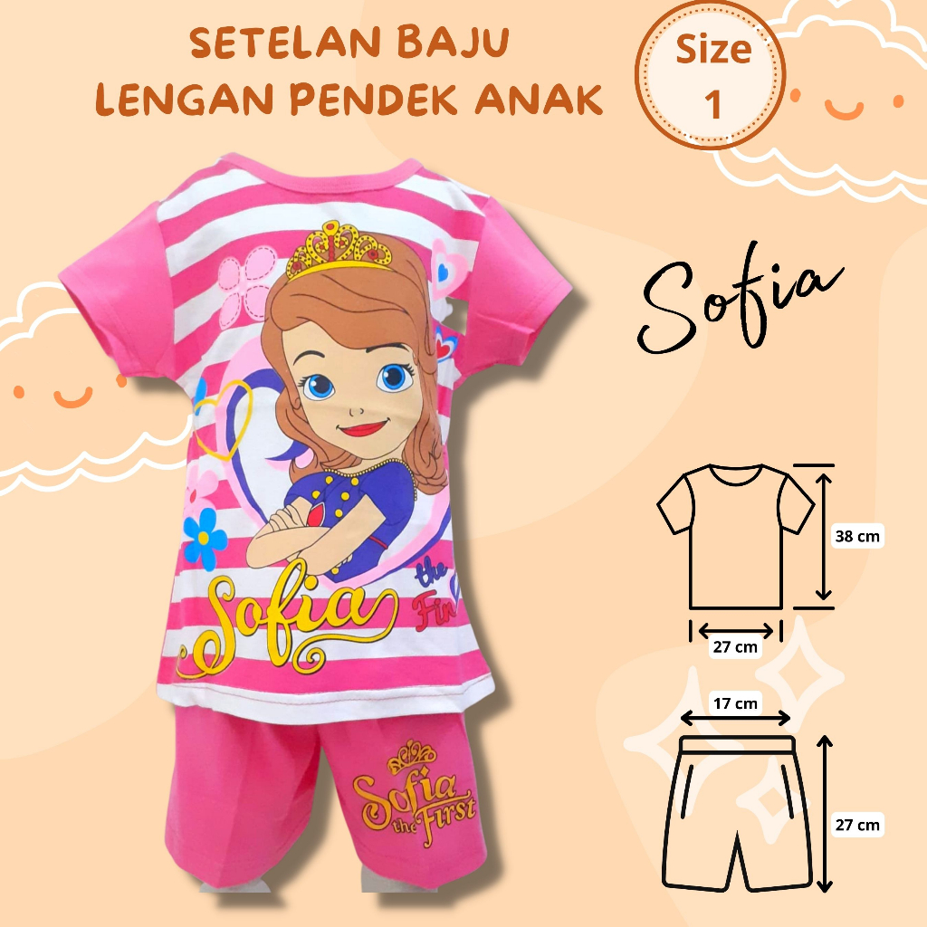 SETELAN Baju Lengan Pendek Celana Pendek Anak Cewek dan Cowok child's short suit BOY &amp; GIRL  Murmer Motif Sofia Minnie Pony Cars Elmo setelan baju celana