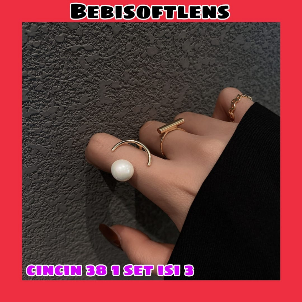 Cincin 38 ( 1 Set isi 3 Pcs) Fashion Cincin Unik Lucu Keren Size 4  , size 6 ,   size  7 /Deluna /BB