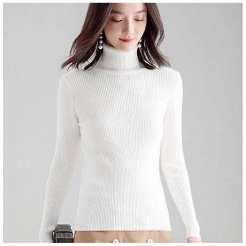 Daisy sweater rajut salur turtleneck wanita model korea/ Atasan lengan panjang rajut kerah tinggi