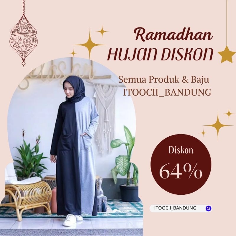 Promo Gamis Wanita Remaja Terbaru 2023 Original Kekinian Mewah Mybamus Ghinaya Two Tone Color Black 