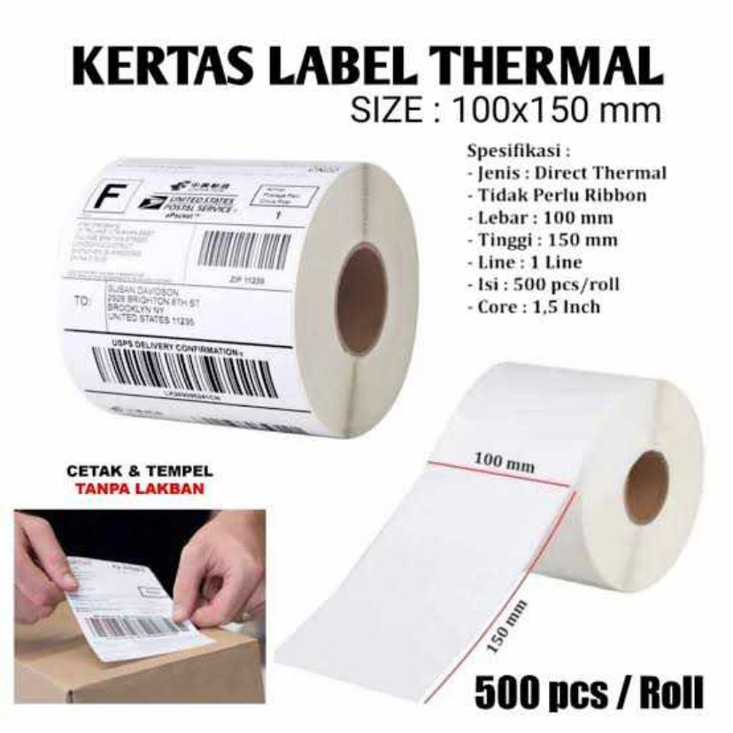 Kertas Printer Thermal AWB Resi Thernal 500 Lembar Kertas Label Thermal