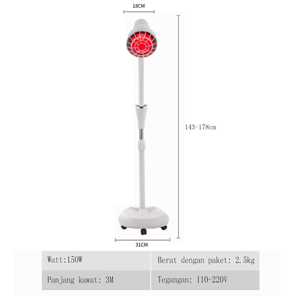 ☑️Garansi&amp;Hadiah☑️Lampu Terapi Fisioterapi Infrared 1Set 150W berdiri /elektrik pemanas infrared kesehatan fisioterapi perawatan panas fisik