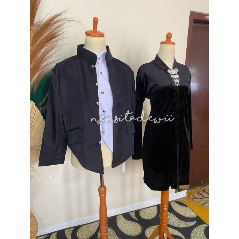 Beskap Hewes (Polos) + Kebaya Kartini Body Panjang, Nuansa Hitam