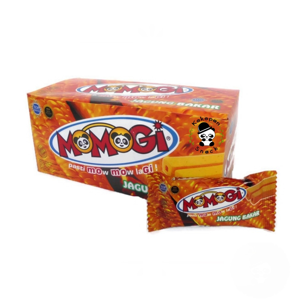 MOMOGI SNACK WAFER STICK EXTRUDAT MAKANAN RINGAN CEMILAN JAGUNG BAKAR  COKLAT 1 BOX ISI 20 PCS