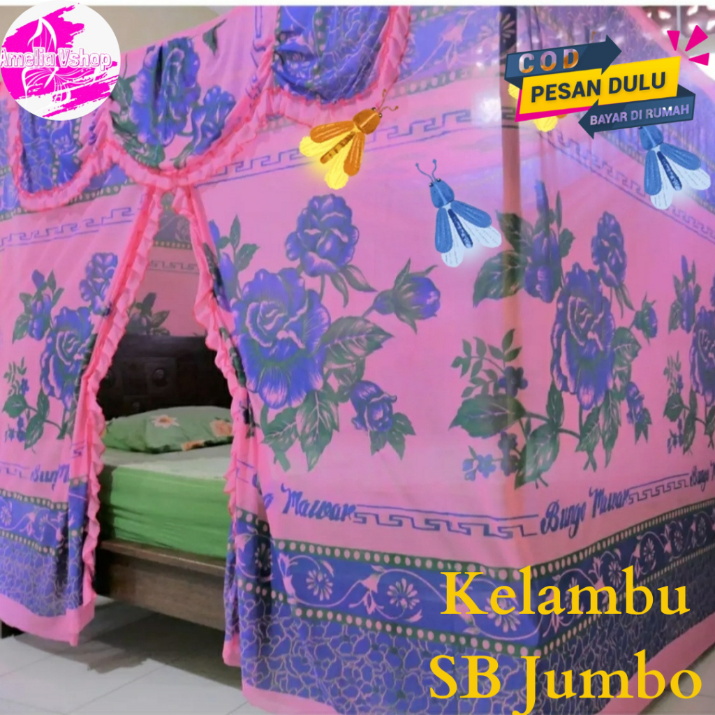 KELAMBU KOTAK GANTUNG MOTIF BUNGA UKURAN JUMBO 200x200 cm - KELAMBU ANTI NYAMUK