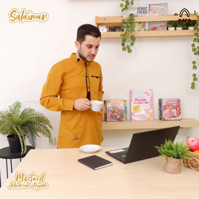 Baju Koko Kemeja Tangan Panjang Motif Polos Warna Warni Koko Sulaiman Mustard