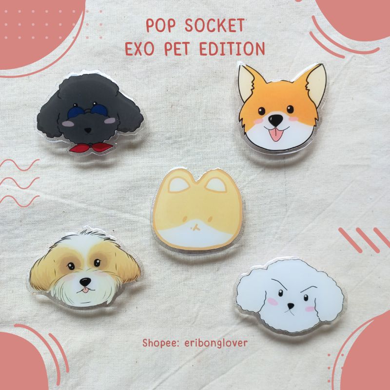 [GRIPTOK ONLY] Pop Socket EXO Pet Edition | Toben Vivi Zzar Teolaegi Mongryong | Griptok Lucu Cute