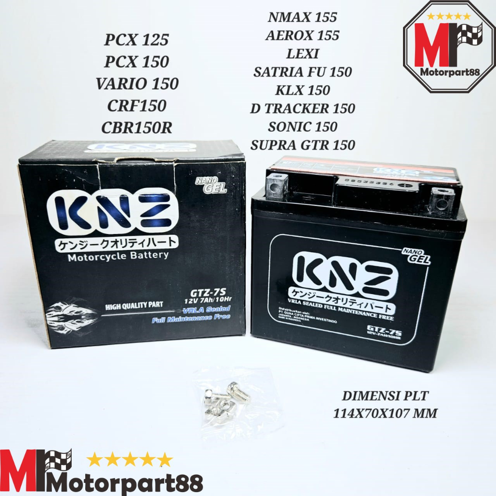 AKI KERING KNZ MOTOR GTZ-7S 12V 7AH/10HR SATRIA FU PCX 150 NMAX SONIC 150 AEROX115 CBR150R GTR150 KLX150 CRF150