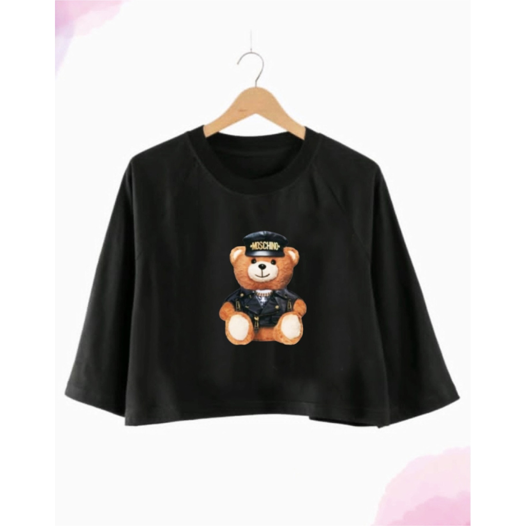 KAOS CROP OVERSIZE DTF BTS/BEAR TANGAN 3/4