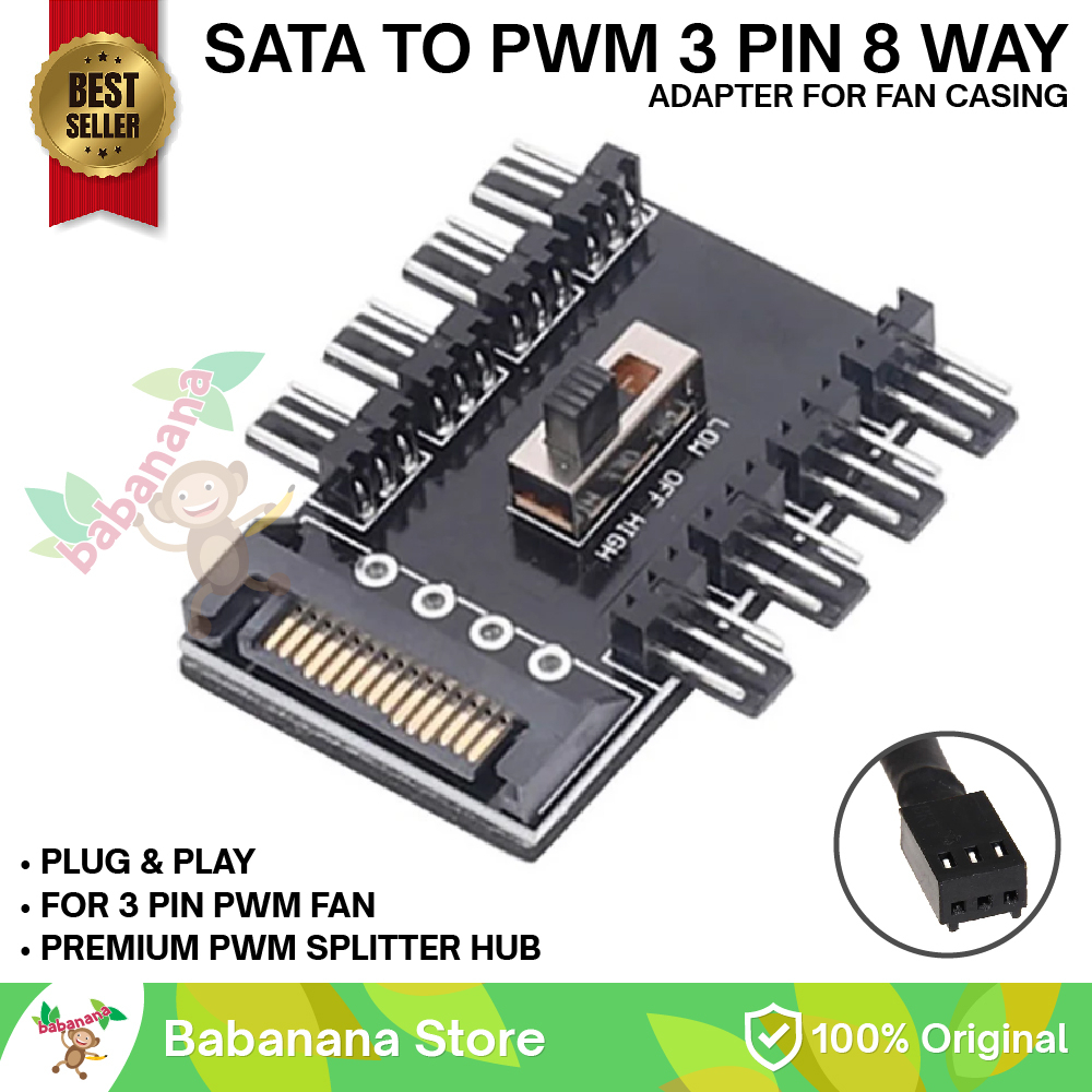 fan hub pwm 3 pin 8 way with sata power splitter kipas pc case