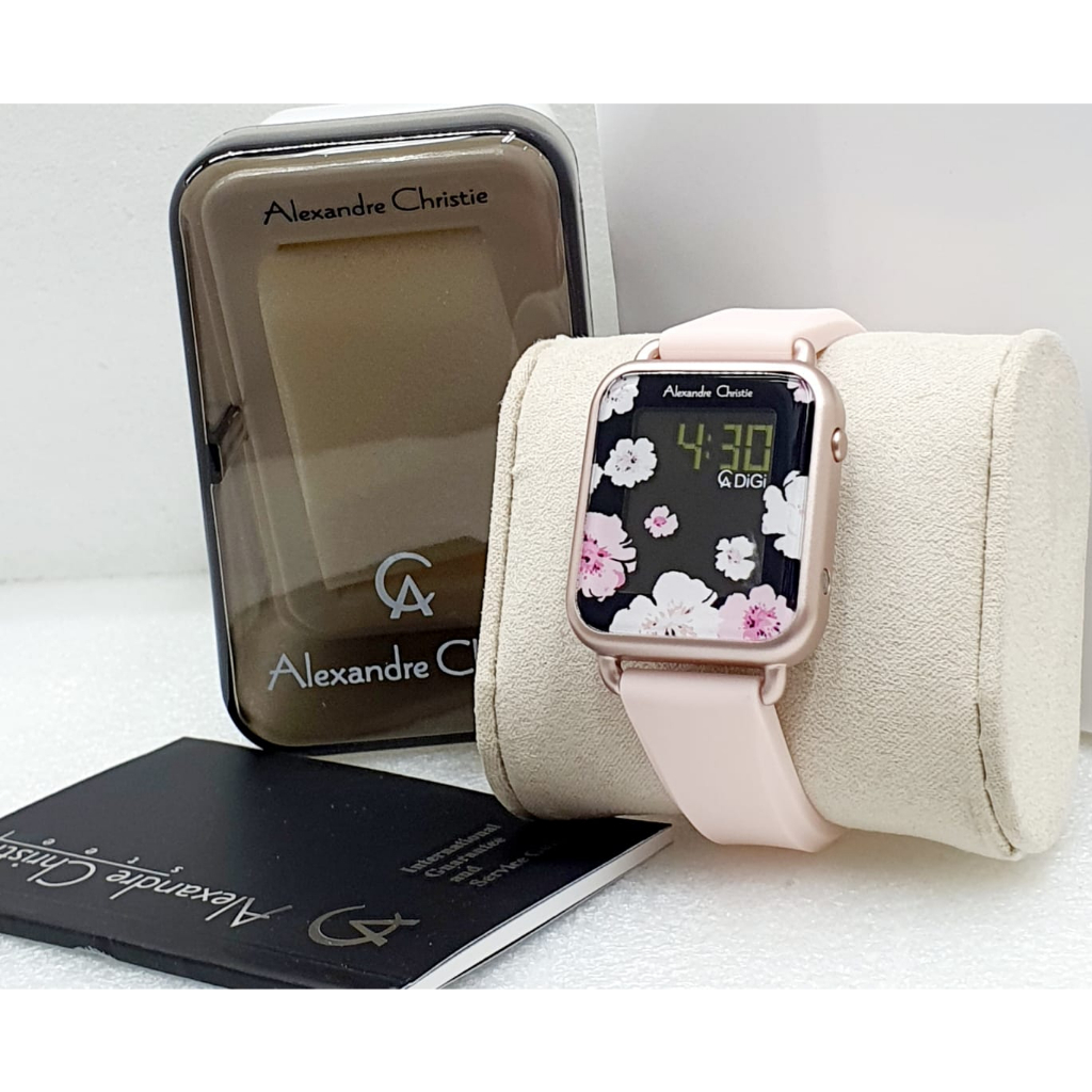 Jam Tangan Fashion Wanita Digital Branded Alexandre Christie AC 8378 Bunga Flower Silikon Rubber Ori