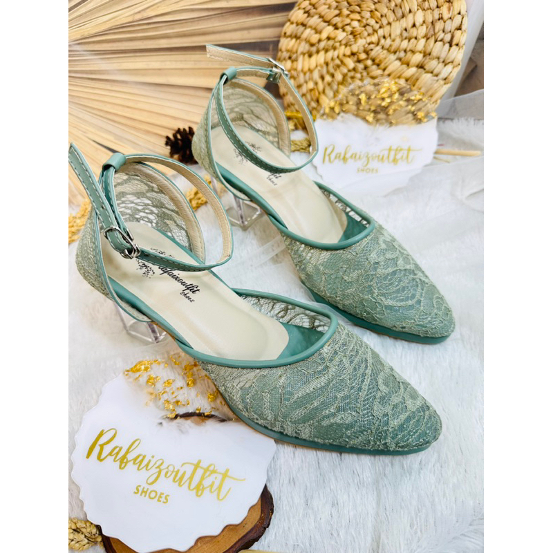 sepatu wanita nataly sage green 7cm kaca