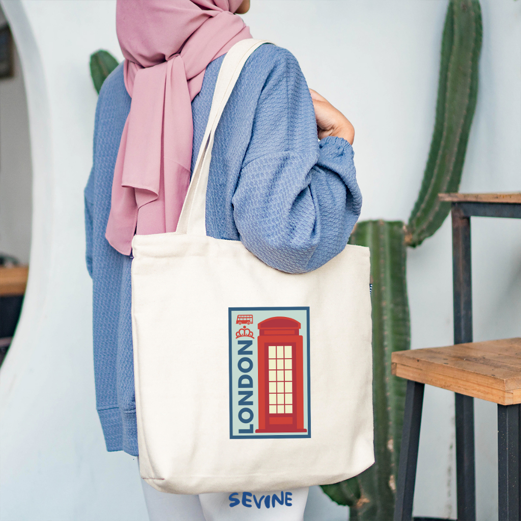 Sevine Tote Bag Kanvas Emily Resleting Kantong International Tas Wanita Sekolah Kuliah Fashion Totebag Kerja Aesthetic - JG