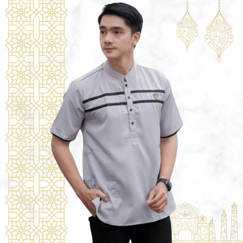 Baju Koko Pria Kurta Taqwa Lengan Pendek Dewasa Baju Muslim Casual Matt Katun Tebal