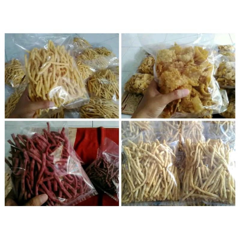 

keripik bawang, cheese stik, dan stik ubi ungu