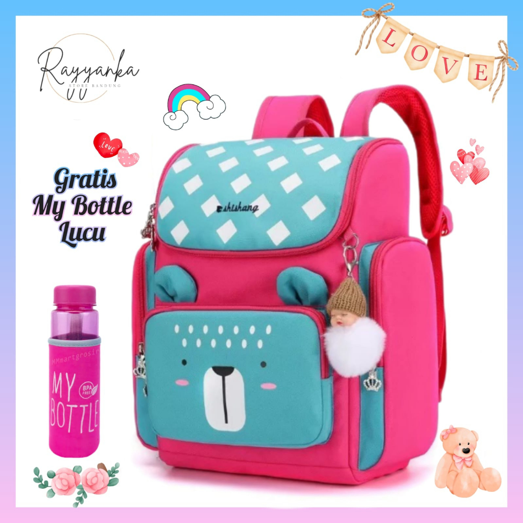 Tas Ransel Anak Perempuan Model Beruanx Love V2 Free Botol Minum Untuk Sd Smp Sma