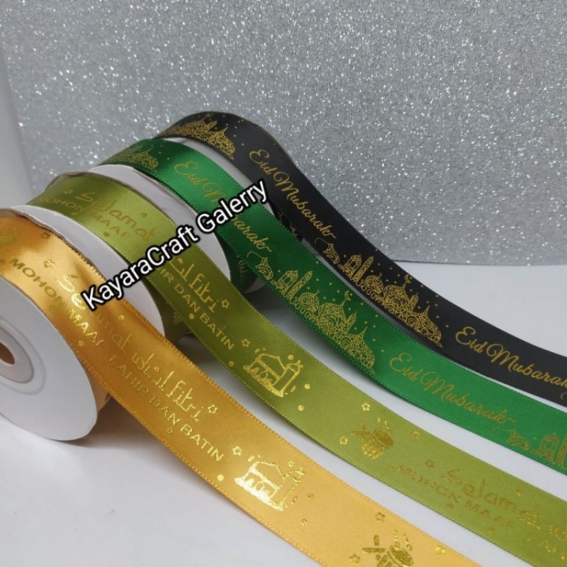 Pita Lebaran Eid Mubarak Hampers Kado Idul Fitri Meteran/Pita Parcel/Pita Sablon Gold