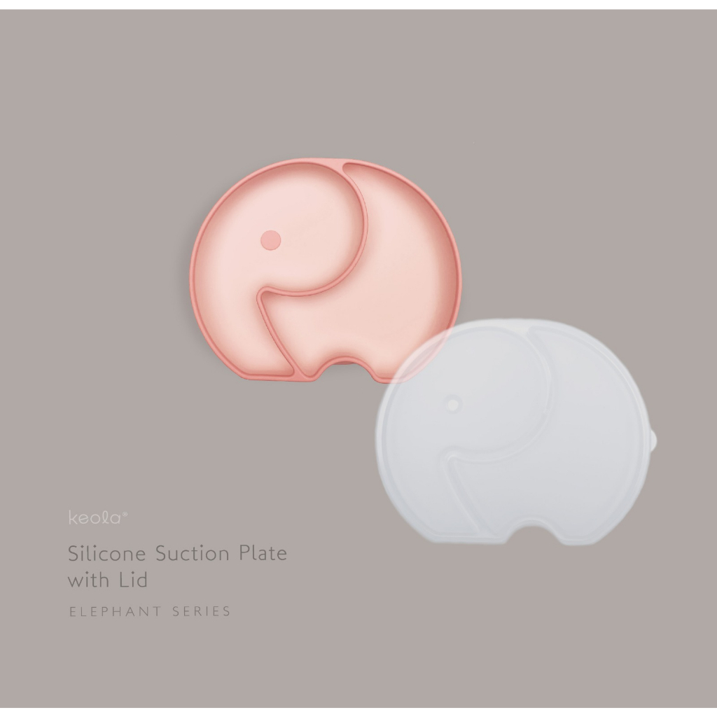 T24- Keola Premium Silicone Suction Trans Elephant Plate With LID| Piring Tempat Makan Anak Bayi Silicone Food Grade | Mpasi Anak