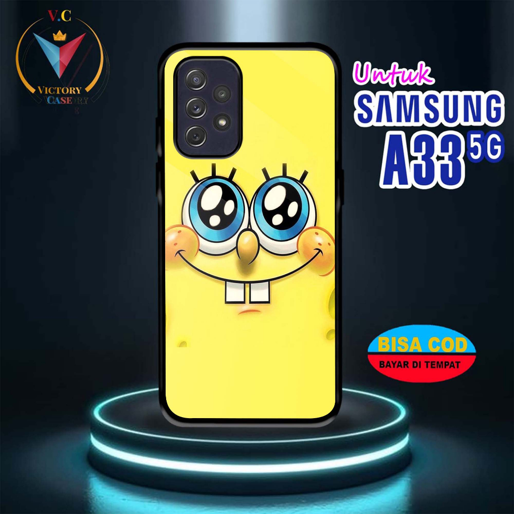 Case Hp Softcase glossy For SAMSUNG A33 5G SPONGEBOB silikon Glass Casing Handphone Premium