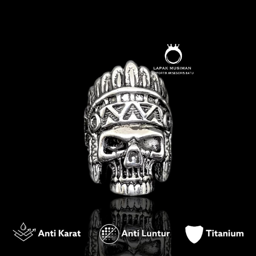 Cincin Pria Titanium Anti Karat Motif Tengkorak Karakter Asli Keren