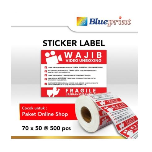 Direct Thermal semi coated Sticker Label blueprint unboxing fragile 70x50 mm 500pcs roll