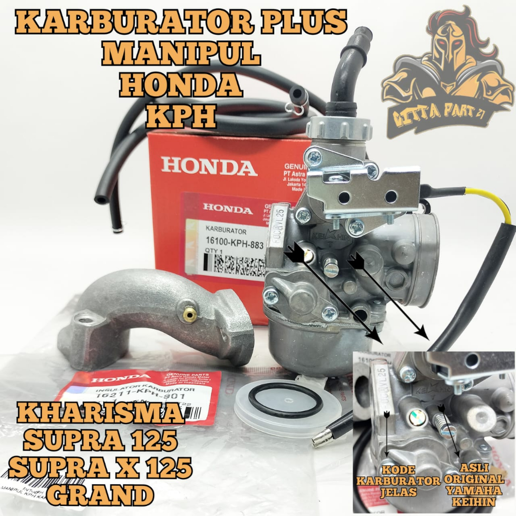 ORIGINAL KARBURATOR CARBURATOR SET PLUS INTEK MANIPUL HONDA KPH KUALITAS ASLI ORIGINAL HONDA AHM PRESISI TIDAK BANJIR TIDAK BOROS DAN DIJMAIN AWET KHARISMA SUPRA 125 SUPRA X 125 KARISMA GRAND CARBU KARBU MANIPOL MANIFUL MANIPOOL