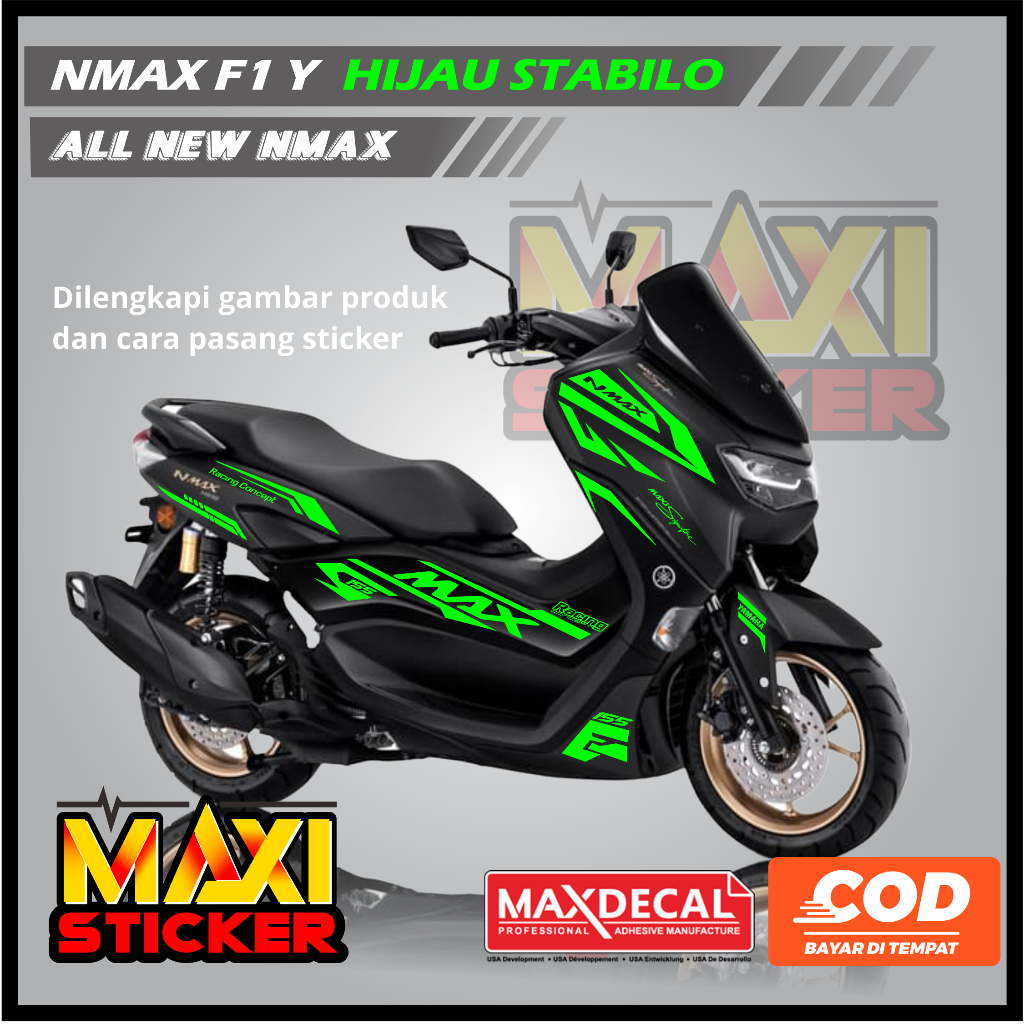 Stiker Nmax Hijau Kuning Stabilo Cutting Sticker Striping New Nmax Hitam 2020 2021 2022 2023 F1