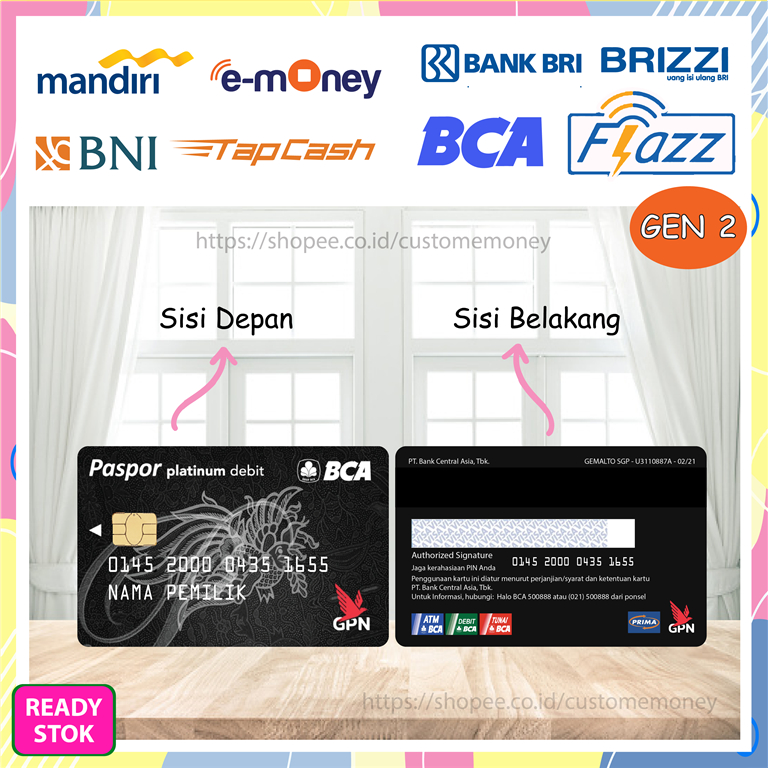 KARTU EMONEY DESIGN KARTU CARD PASPOR PLATINUM ETOLL EMONEY MANDIRI FLAZZ GEN2 TAPCASH BRIZZI 2 SISI