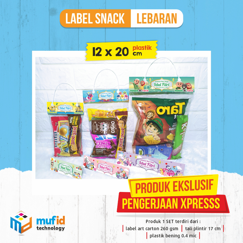 

Label Snack Lebaran (Plastik 12x20 cm, Label, Tali) 10SET