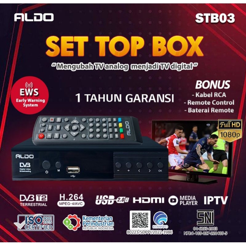 TV Digital Receiver Set Top Box Aldo STB 03 DVBT2 Full HD 1080p