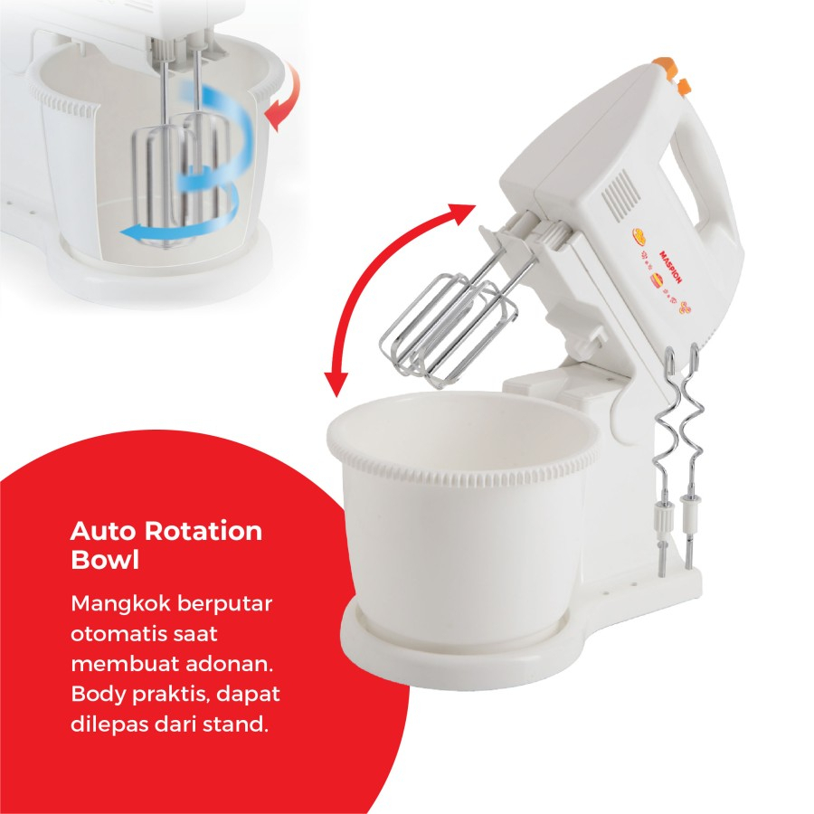 Stand Mixer Maspion MT 1140 2 Liter Mixer Duduk MT-1140 Pengaduk Adonan Kue Telur Tepung Telur MT1140 Maspion Low Watt