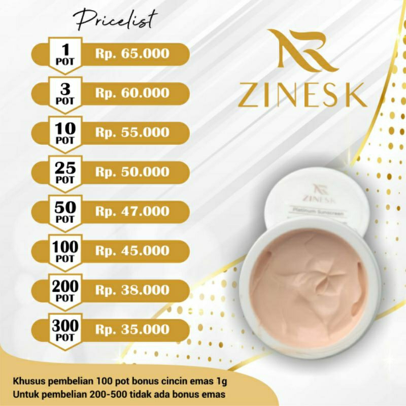SUNCREEN ZINESK PLATINUM SEKALI OLES GLOWING - BPOM SUNSCREEN - Sunscreen glowing NR RJNSKIN GLOW