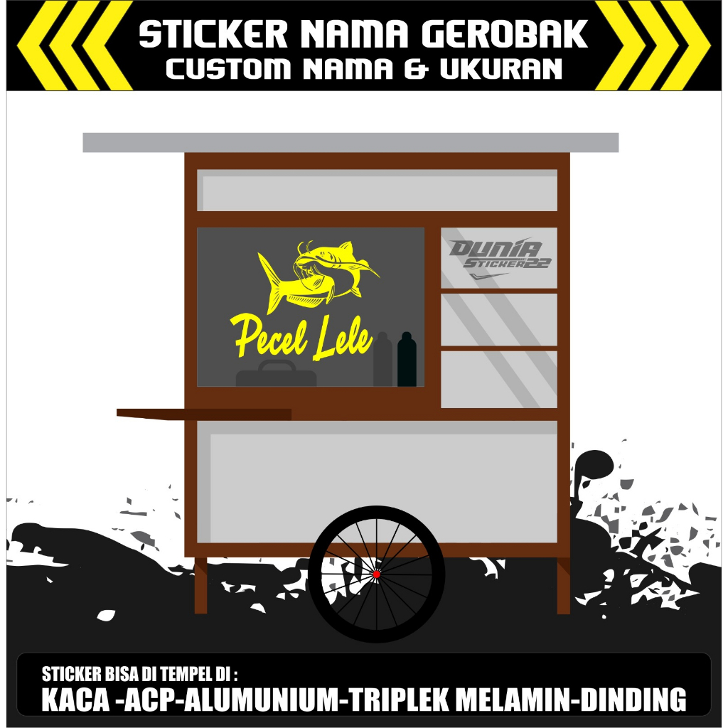 

Sticker Kaca / Cutting Sticker Kaca / Sticker Nama Gerobak / Etalaseu / Papan Nama / Sticker Pecel Lele Patokan Ukuran 40x40 ukuran lain bisa request-GR001