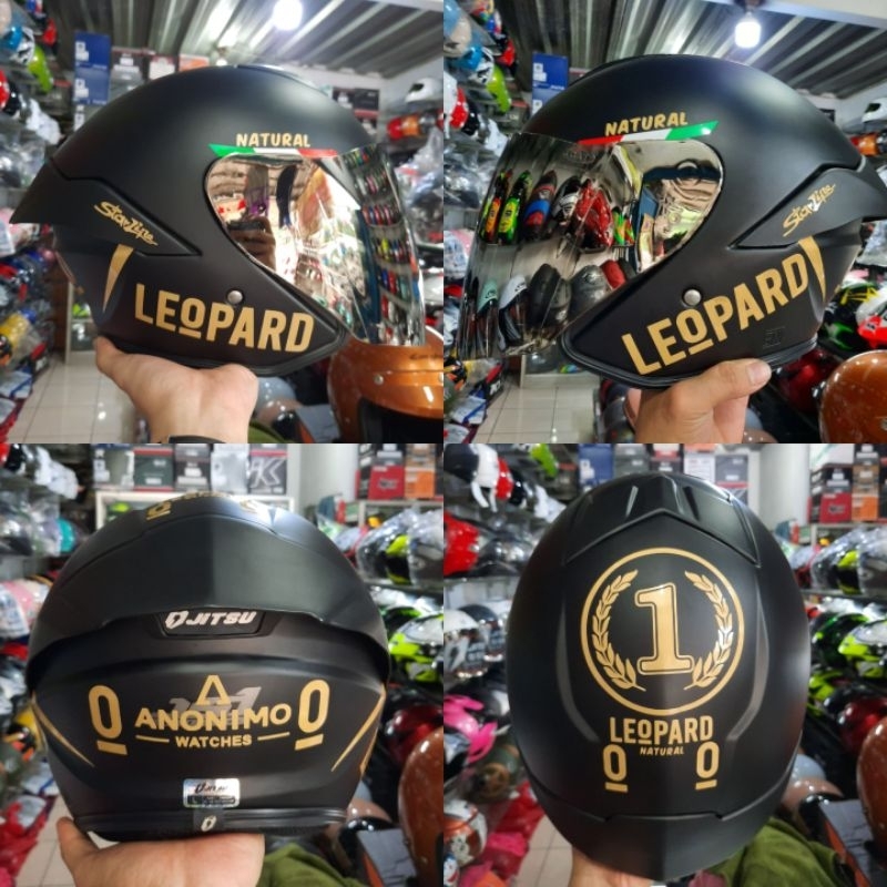 HELM JITSU JS1 BLACK DOFT PAKET GANTENG LEOPARD VISOR IRIDIUM